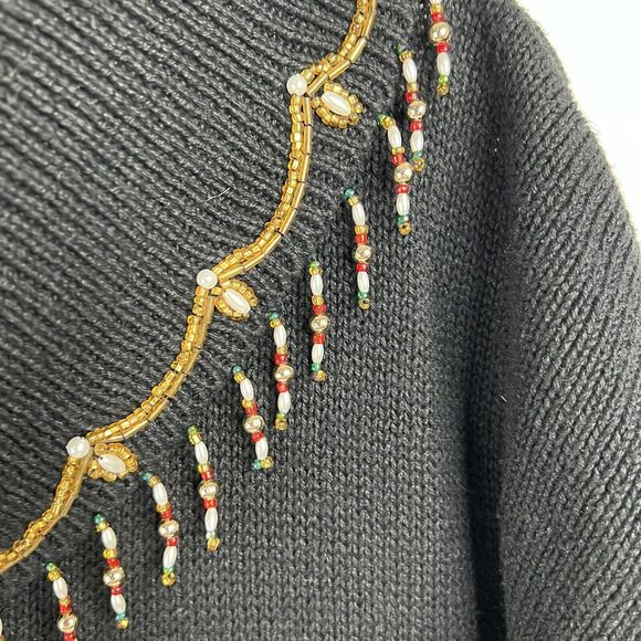 Studio Collection Size L Sweater Beaded Embroidered Holiday Tunic Cowl Neck - Picture 7 of 10